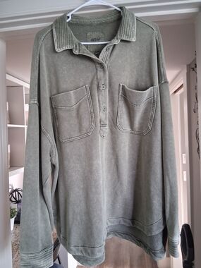 aerie Women's Olive Pullover Pocket Sweatshirt